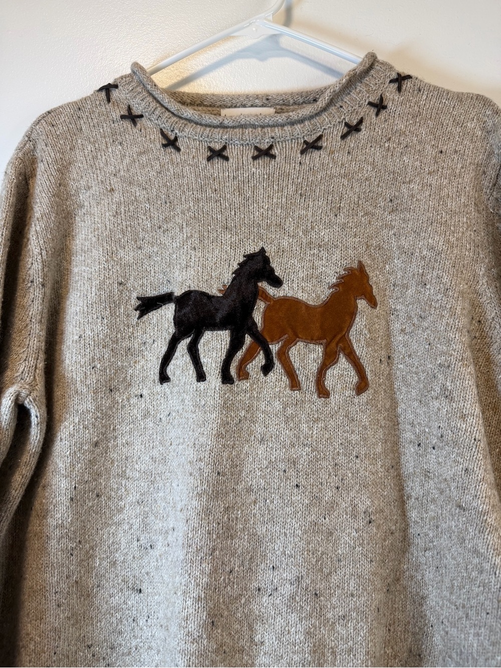 breckenridge Equestrian Beige Crewneck Sweater Grandmacore Western Size Medium - Picture 2 of 6